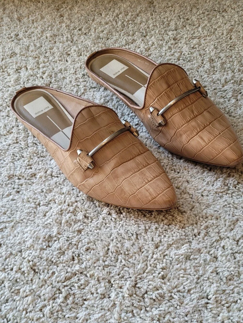 Dolce Vita Tan mules in Croc- embossed Texture & Bit Details  9 1/2
